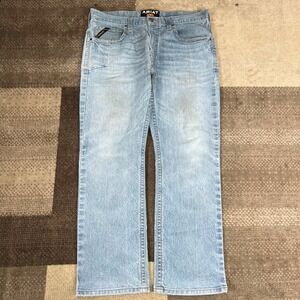 Ariat Rebar M4 Low Rise Bootcut Jeans Mens 38x32 Light Wash Blue Denim